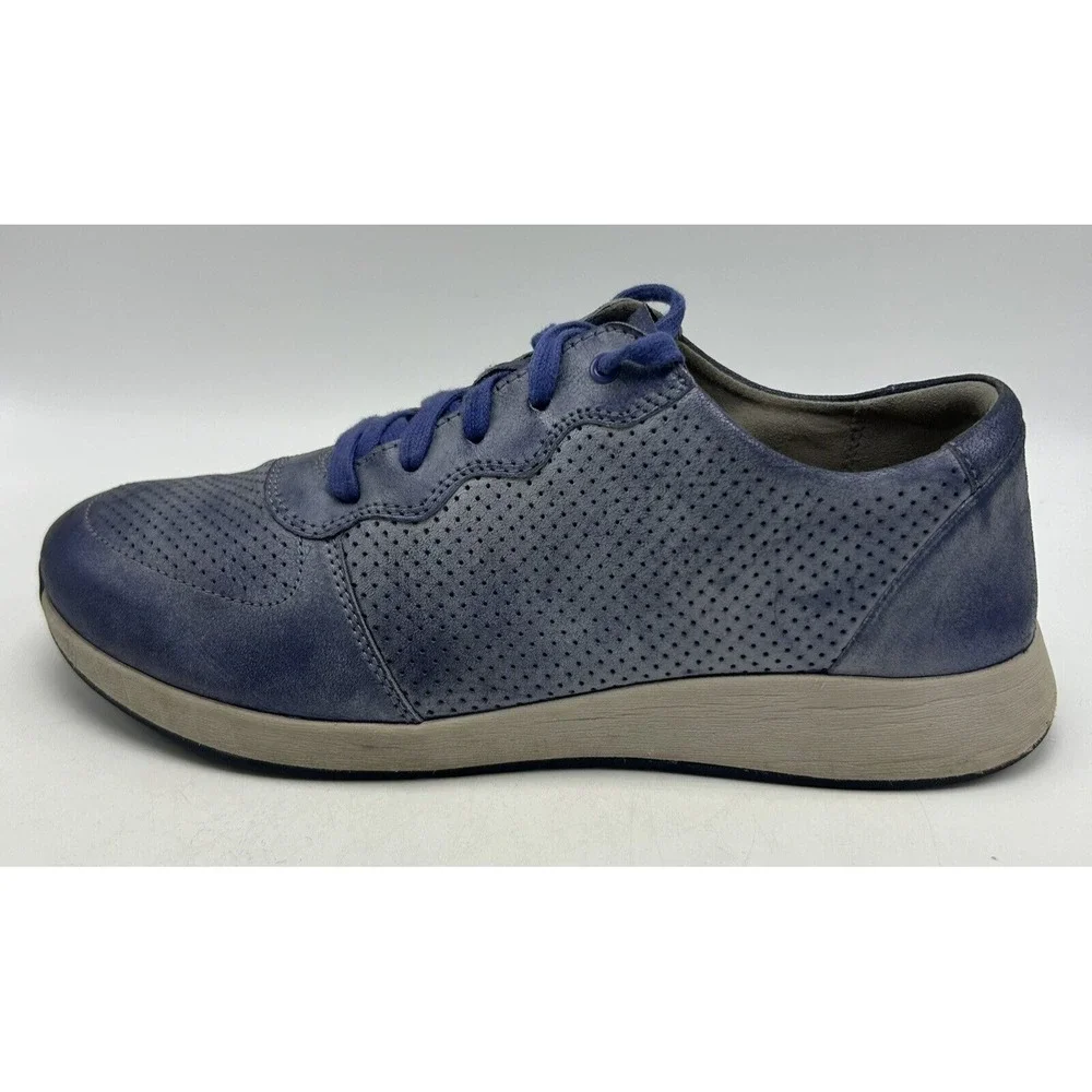 Dansko Leather Sneakers Womens 10.5 Christina Lace Up Metallic Blue EU 41 Read